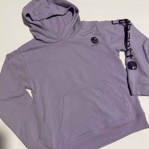 Girls Carhartt Hooded Pullover Sweatshirt Size Small Purple Lilac Arm Logo
